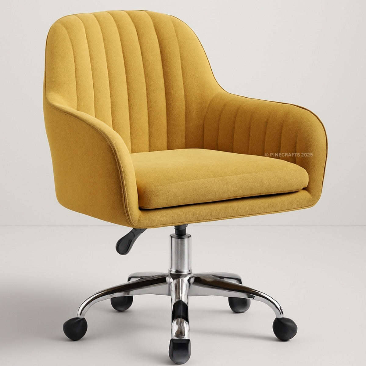 Yellow office chair with a ribbed texture on a light gray background
